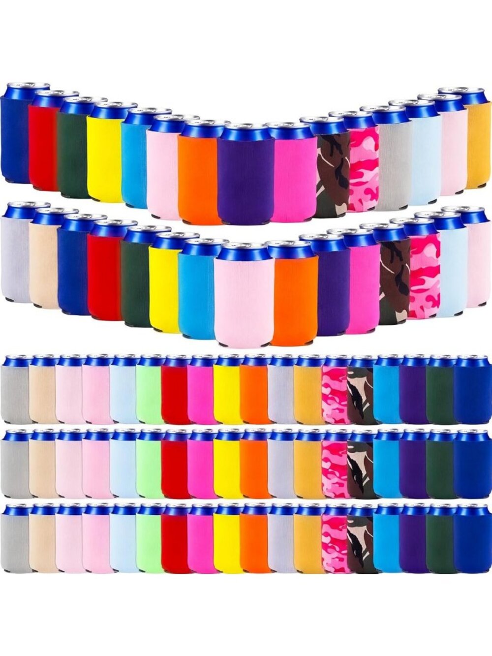 100 Pack Blank Can Cooler Sleeves - Assorted Colors, Simple Style, Perfect for